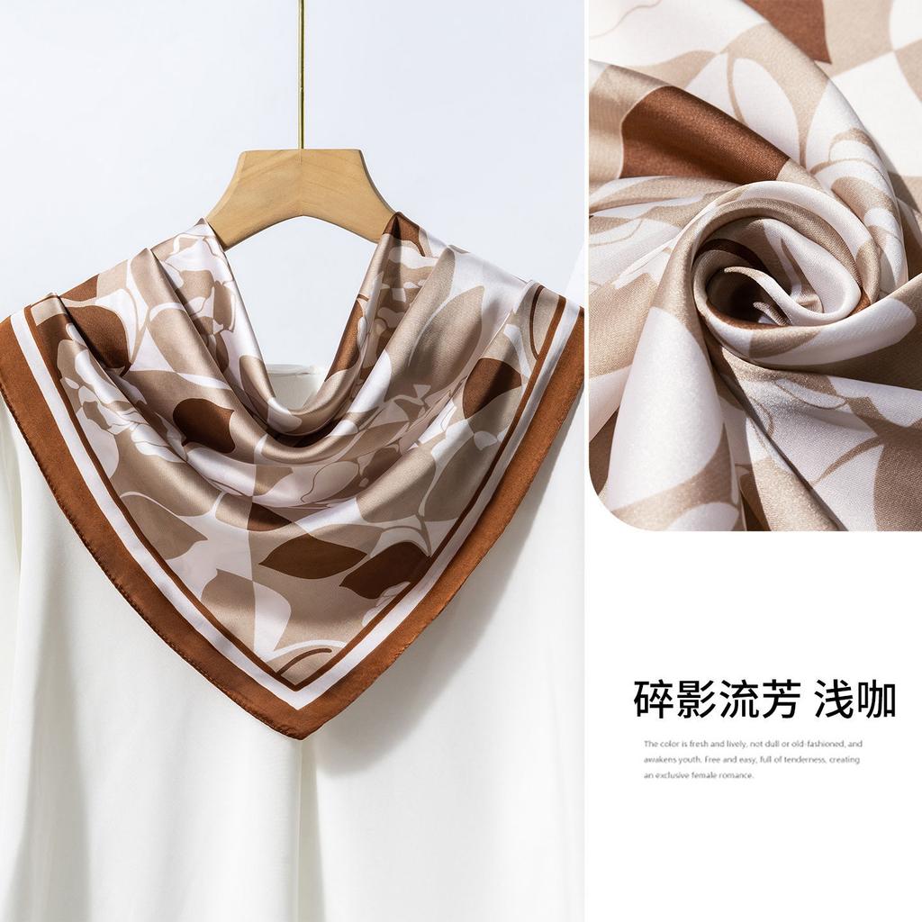 Elegant Purple Flower-Printed Silk Scarf Women Satin Neckerchief Versatile Headwear Bag Clothing And Accessories Square Scarf