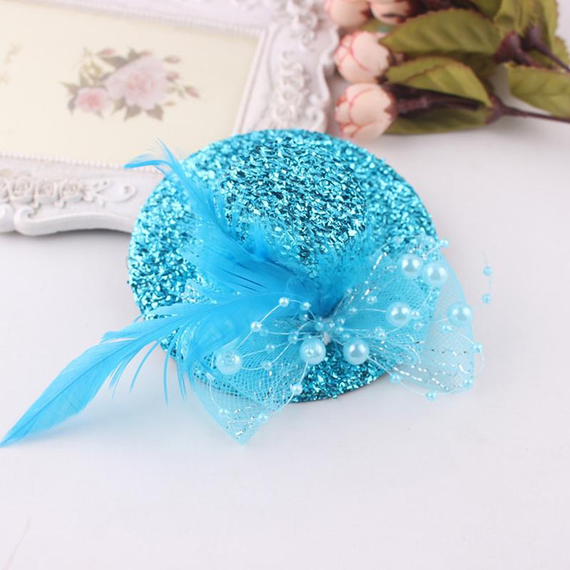 1Pc Headwear Hair Accessories Fascinator Hat Feather Flower Girl Pearl Beaded Decor Hair Clips Children's