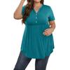 Women's Solid Color Large Size  V Neck Button-Up Top Casual Short Sleeve Flowy Top