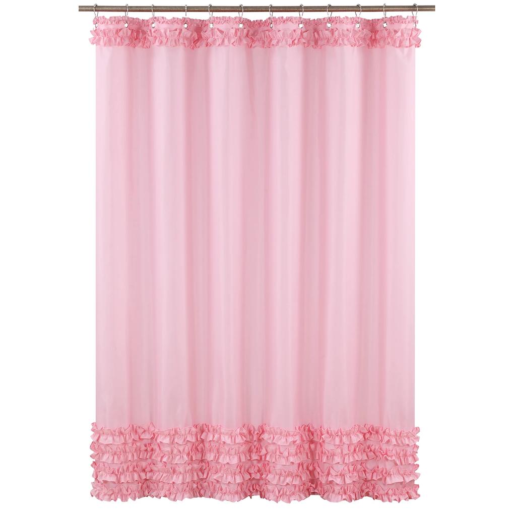 Ruffled Pink Modern Polyester Waterproof Fabric Solid Decoratived Farmhouse Shower Curtain
