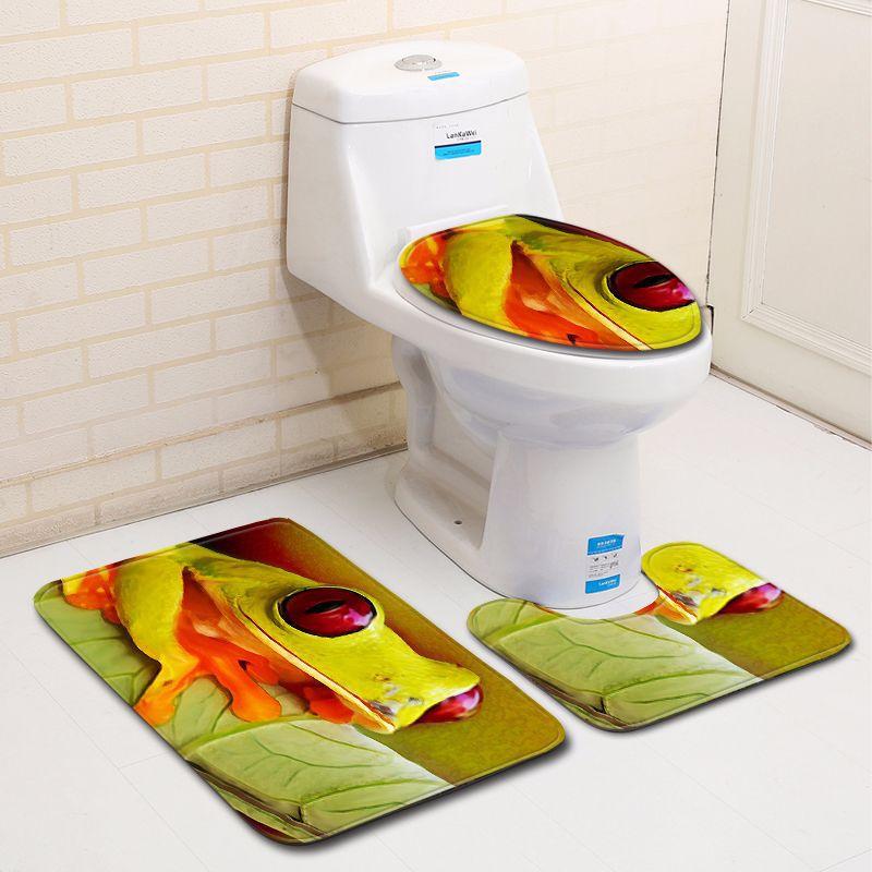 

3D Frog Bathroom Toilet Three-Piece Floor Mat Doormat Bathroom Carpet Three-piece set 50 * 80cm