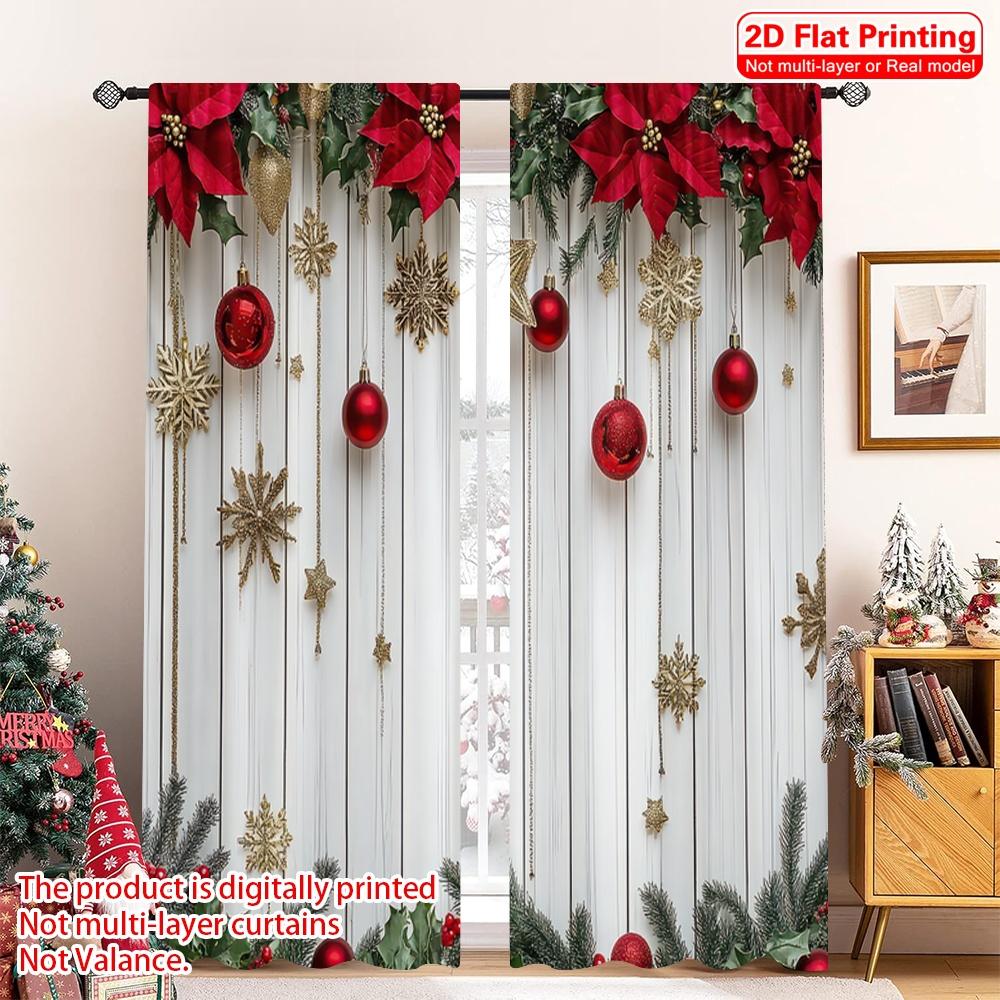 

2D flat printing 2pcs Christmas Scene Curtain Holiday Christmas3 Versatile Durable Polyester Without Electricity Party 52.50×116.00 CM 2pcs