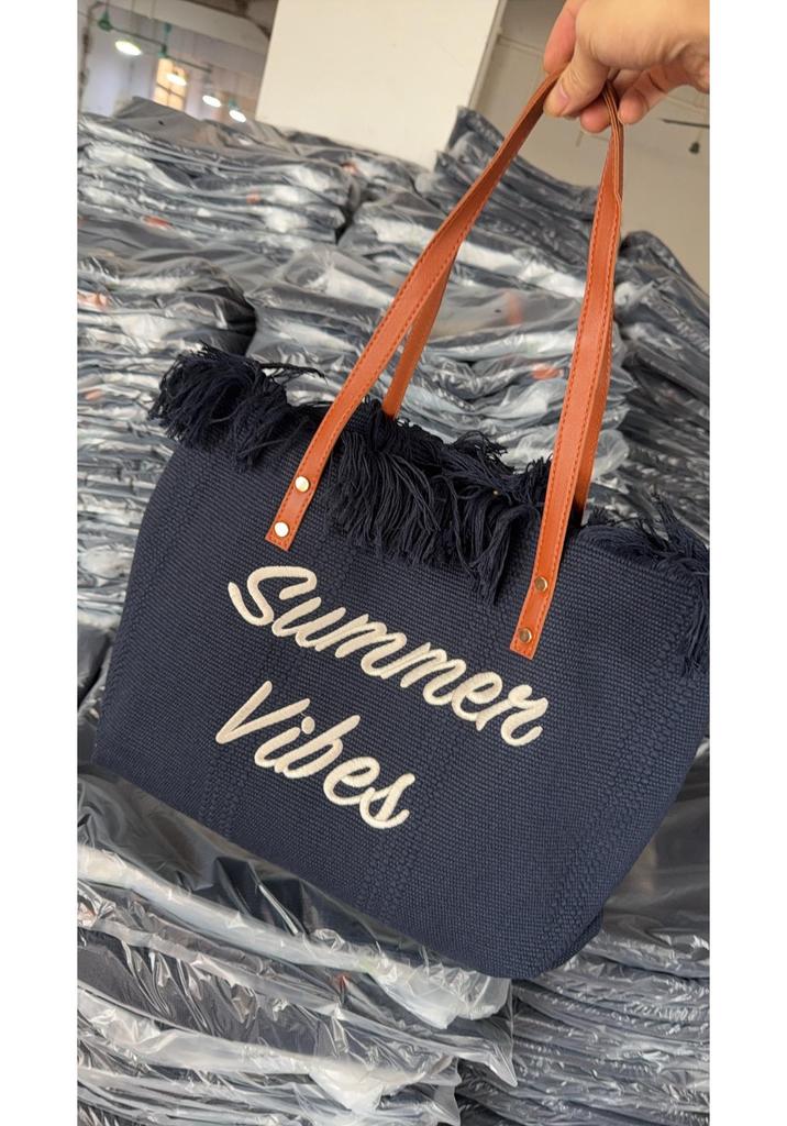 Women's Large Capacity Canvas Tote with Embroidered Letters - Braided Beach & Shoulder Handbag