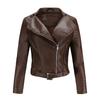Punk Style Jackets for Women Faux Leather Lapel Tie Belt Motorcycle Short Coat Long Sleeves Zipper Outwear Bomber Tops