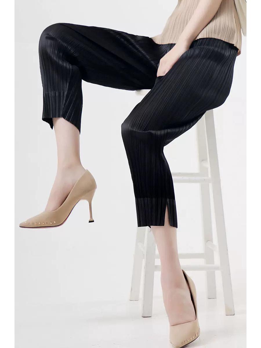 

Miyake Women s 2023 High-Waisted Slimming Pleated Casual Pants One Size чёрный