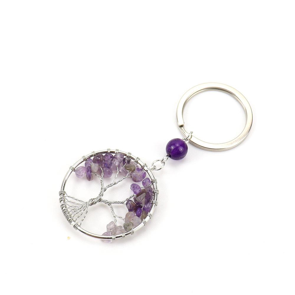 

Hand-Woven Natural Crystal Tree Of Life Keychain Pendant Pendant Colorful Bead Luggage Pendant K47