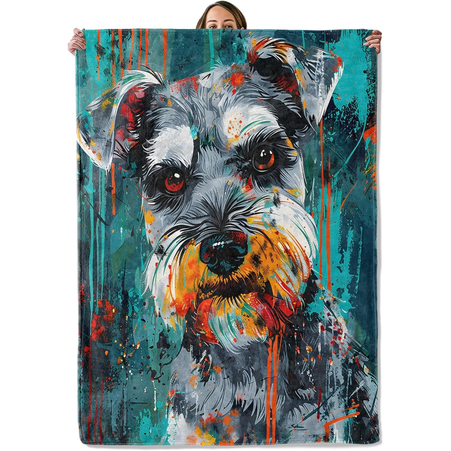 

Schnauzer Gifts, Colorful Schnauzer Dog Blanket for Adults Women Kids,Cozy Fuzzy Warm Soft Throw Blankets for Bedroom 75x90cm