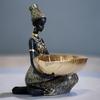 African Girl Holding A Plate Sculpture, Home And Office Decorative Storage Ornament, Vintage Collectible Craft Deskt Decor