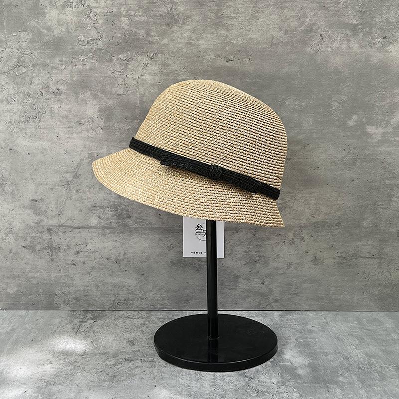 New French Exquisite Small Edge Top Hat Women'S Summer Fisherman Straw Hat Fashionable Retro Sunshade Sunscreen Basin Hat Equestrian Hat