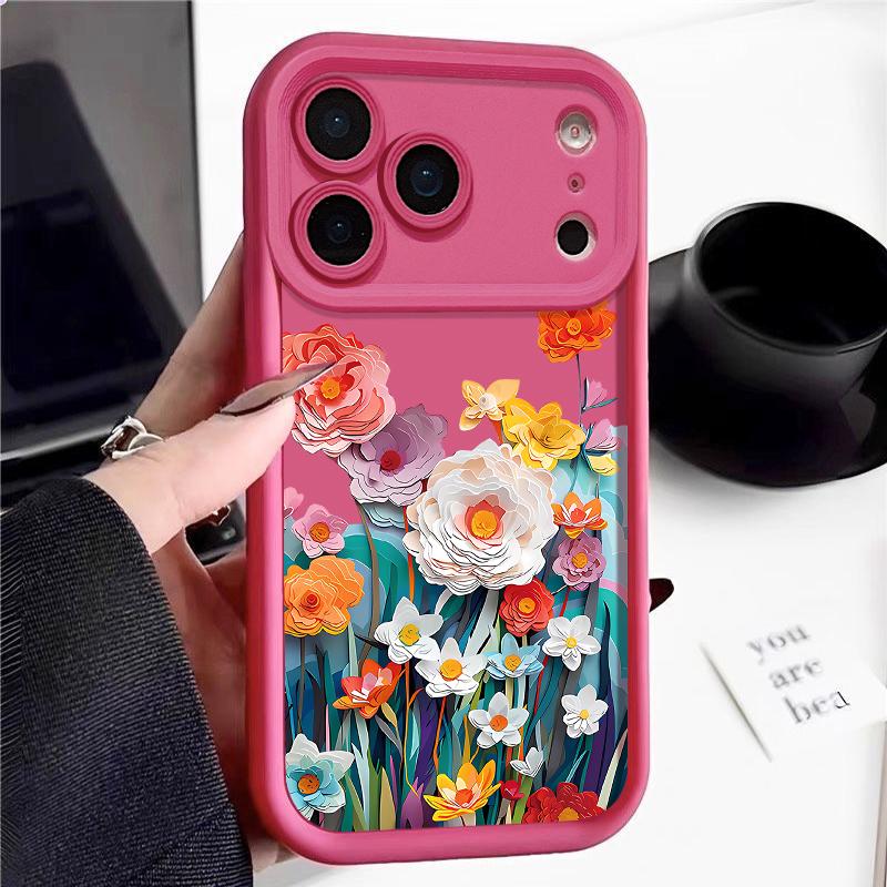 Floral Pattern Case For iPhone 17 Pro Max Shockproof Soft Silicone Bumper Cover For iPhone 16 15 Pro Max 14 13 11 16E 17E