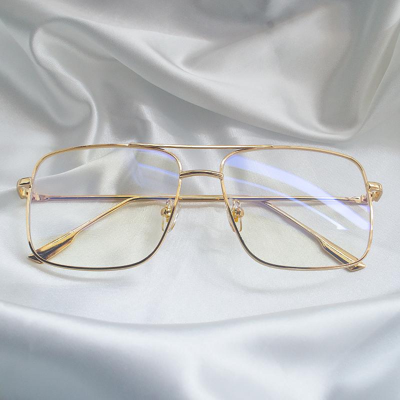 Fashion Vintage Square Frame Oversized Metal Glasses for Men Women Gold Optical Spectacle with Clear Lens