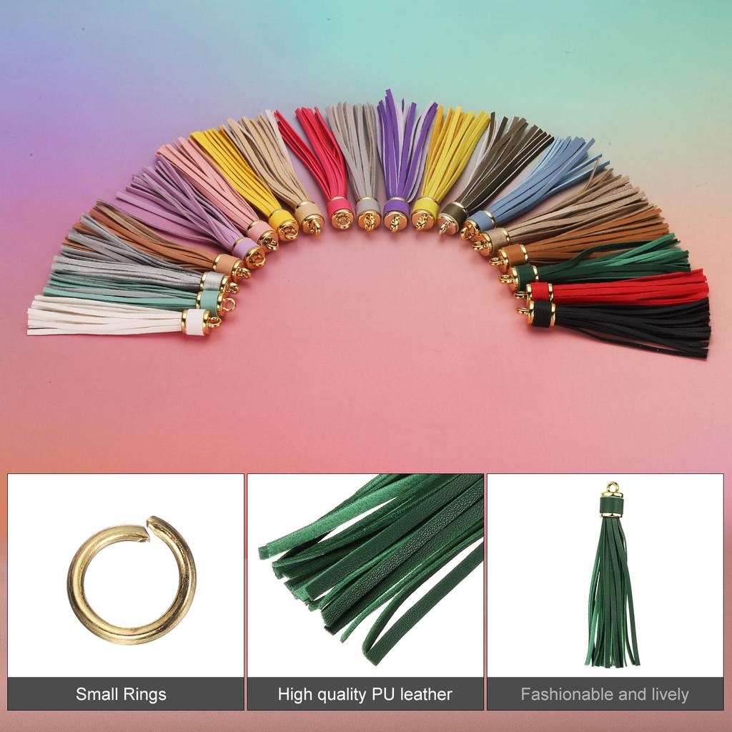 12 Stück Quasten-Schlüsselanhänger-Set PU-Lederquasten-Anhänger Bunte Lederquaste für Schmuckherstellung Handybänder Handtasche DIY-Bastelarbeiten