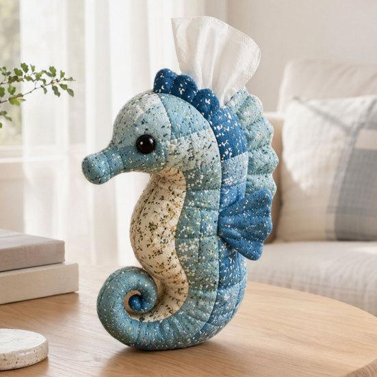 DIY Tissue Box, Top Opening Soft Fabric Cover, Marine Animal Theme Tissue Dispenser, Multipurpose Patchwork Designs Sewing Kit, for Home Car Office