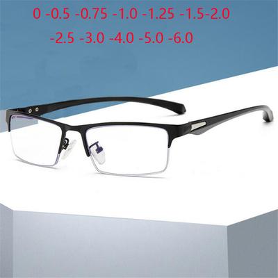 Blaulichtfilternde Halbrand-Kurzsichtbrille Metall Korrekturbrille Computerbrille 0 -0,5 -0,75 -1,0 Bis