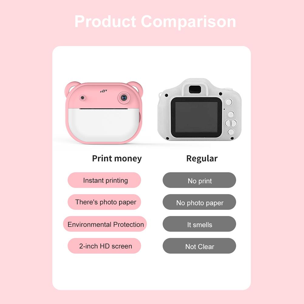 Kids Mini Instant Print Camera 24MP HD 1080P Video Digital Photo Camera with 2 Rolls Print Paper Gift for Birthday/Holiday
