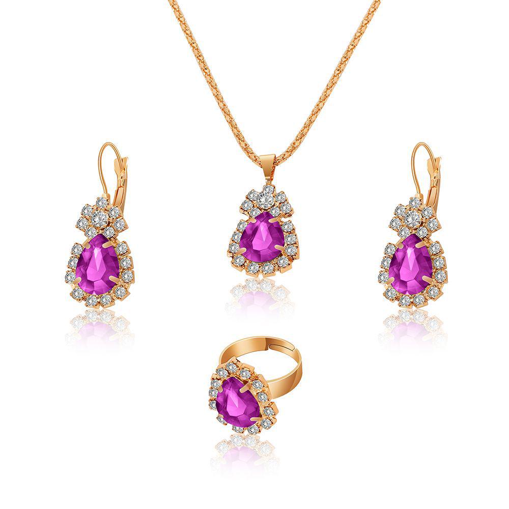 Water Drop Full Diamond Bridal Jewelry Set: Necklace, Earrings, & Ring