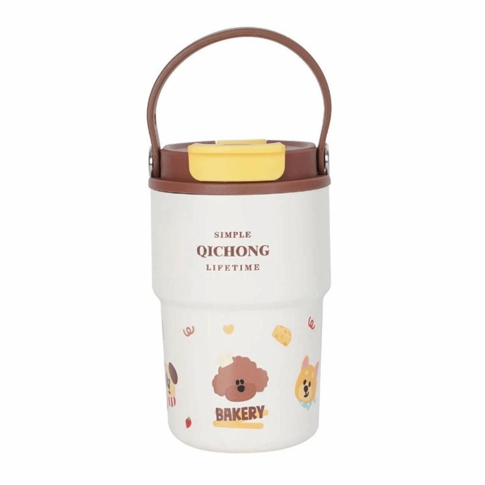 

Creative Thermal Water Bottle Portable Large Capacity Outdoor Insulated Mug 450ML Straw Design Drinking Straw Cup Kitchenware 450ML кофейный