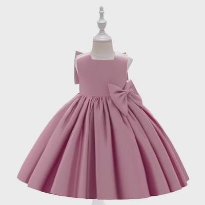 Korean Style Girls' Satin Dress with Large Bow - Ideal for Performances and Children's Day