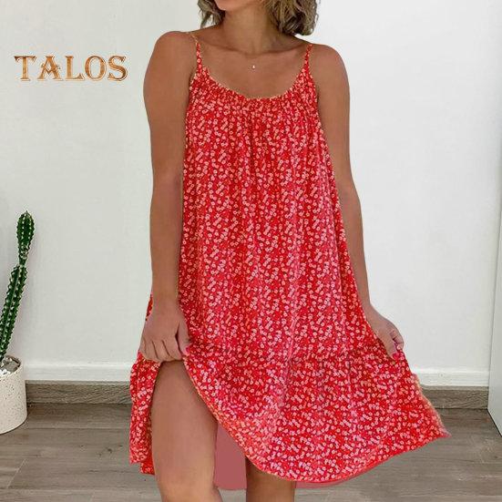 

Женское пляжное платье с маленьким цветочным принтом, свободное трапециевидное платье без рукавов, Гавайи, лоскутное одеяло, мягкий U-образный вырез, длина до колена, большие размеры, женские каникулы, лето, миди, с ремешками