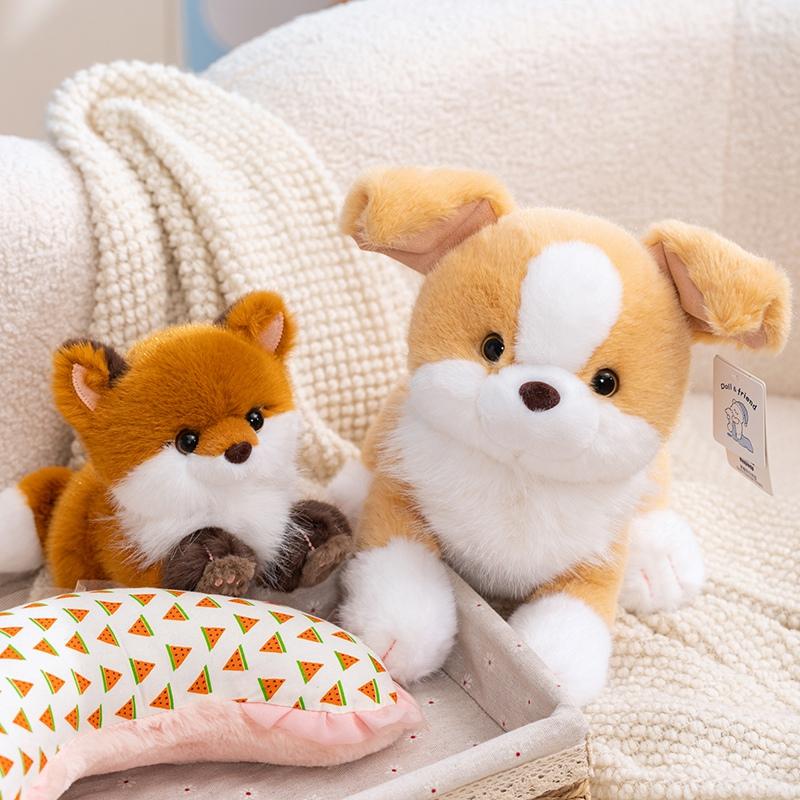 20/30cm Fluffy and Cute Simulation Lying-Down Small Animal Plush Toy Red Panda Fox Border Collie Dog Plushies Soft Toys