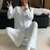 Korean Pink Striped Women's Pajama Set - Spring/Autumn 2026, Sweet Long Sleeve Cardigan Loungewear