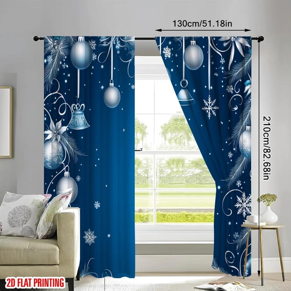 2pcs Festive Christmas Ornament & Snowflake Pattern Curtains Designed for Light Blocking Premium Material Suitable for Ch