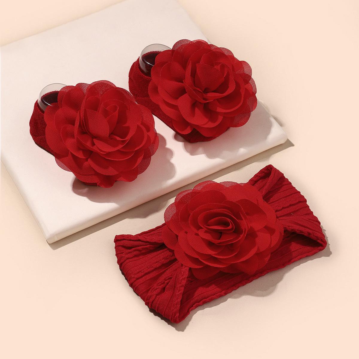 

European Baby Headband and Sock Set: Infant & Toddler Nylon Elastic Chiffon Flower Hairband красный