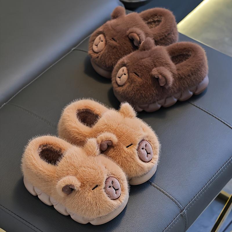 Winter Warm Kids' Bear Face Slip-On Shoes Soft Brown Non-Slip Soles Easy Slip-On Closure Lightweight Indoor