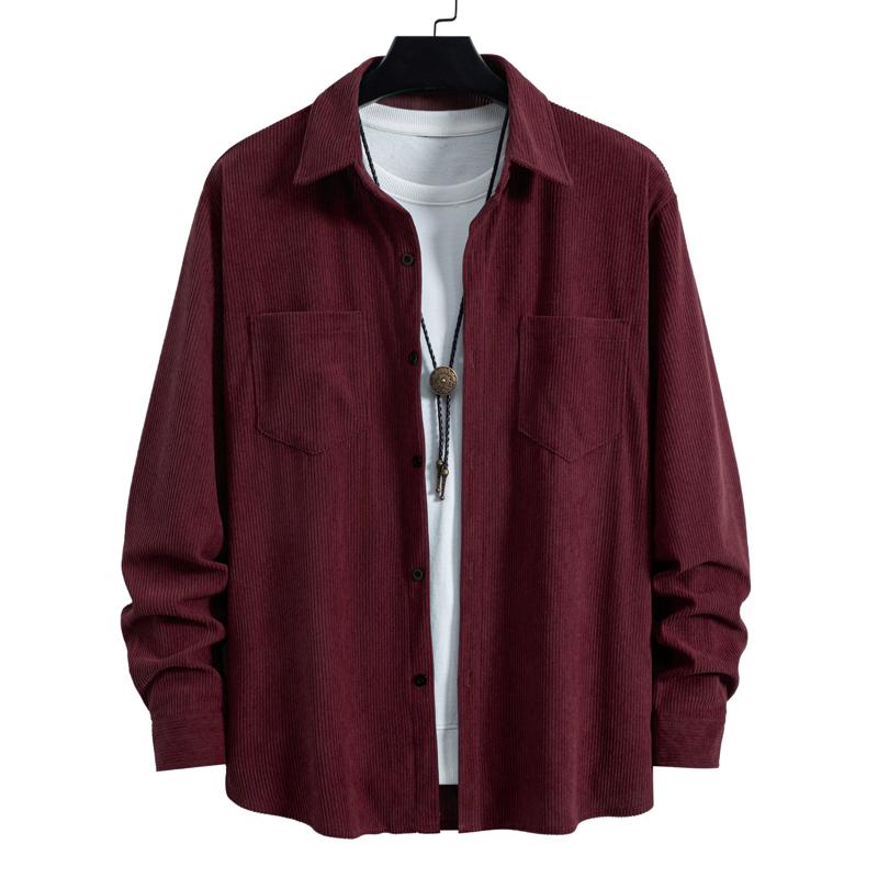 

Мужские вельветовые рубашки с длинным рукавом, однотонные, удобные, повседневные рубашки для активного отдыха, уличные топы S красный