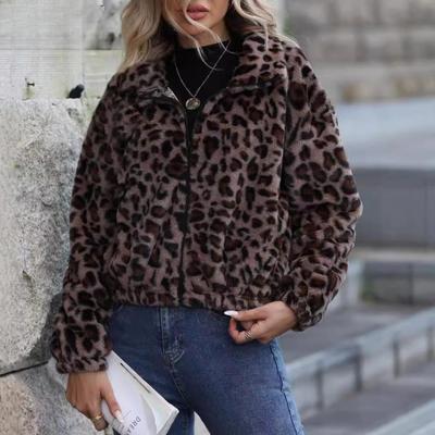Women's Fashion Casual Leopard Print Autumn Winter Long Sleeve POLO Neck Jackets & Coats