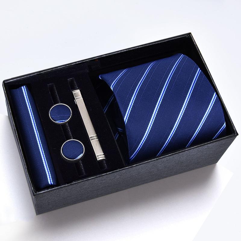 Men's Formal Tie Gift Box: Five-Piece Set with Logo, 8cm Striped Black for Weddings and Business 