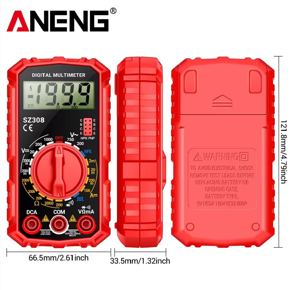 ANENG SZ308 Square Wave Digital Tester 1999 Counts HFE Triode Buzzer Multimeter AC/DC Voltage 10A Current Multimeters Meter Tool 6