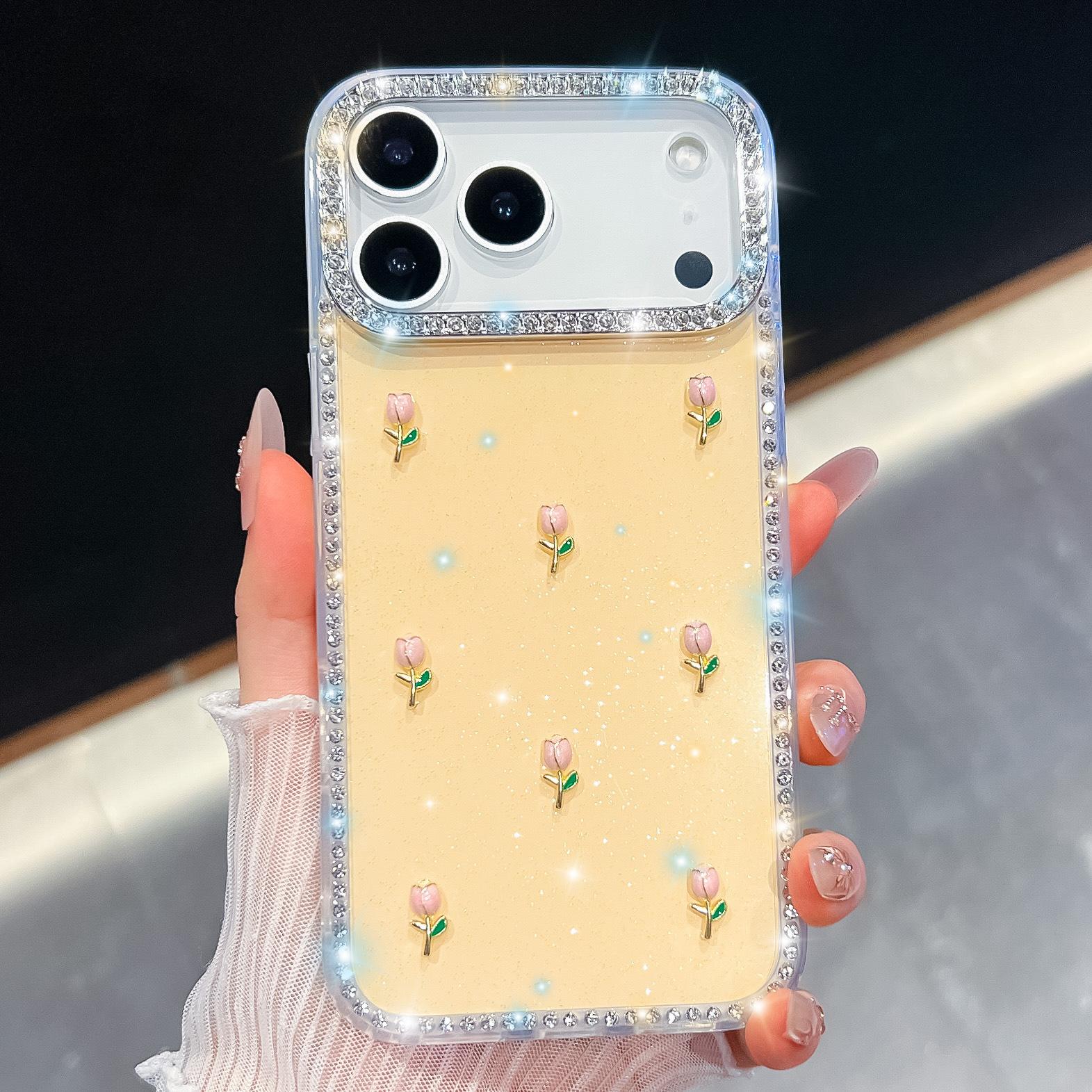 

Flower Sparkling Diamond New for Apple 17promax Phone Case for IPhone 16 Anti Drop Luxury Sparkling Powder Protective Cover For iPhone13Promax