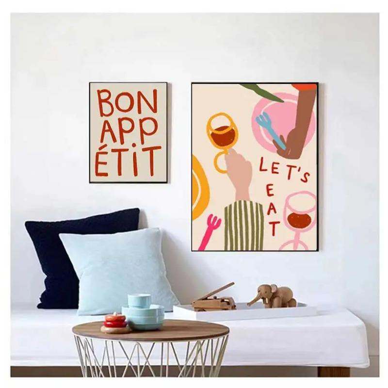 Retro Cooking Bon Appetit Quotes Posters Paris Croissants Pizza Prints Canvas Painting Kitchen Shop Wall Art Pictures Room Decor