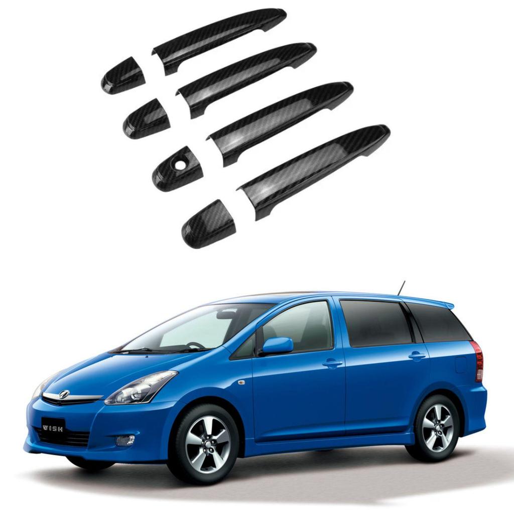 Carbon Fiber Pattern Door Handle Stickers for 2003-2008 Toyota WISH - Bright Black Door Bowl Decoration