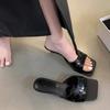Fashion Slip-heeled Slippers Summer New Style Square Head Glitter Shallow Mouth Set Foot Anti-slip Wear-resistant Sandals