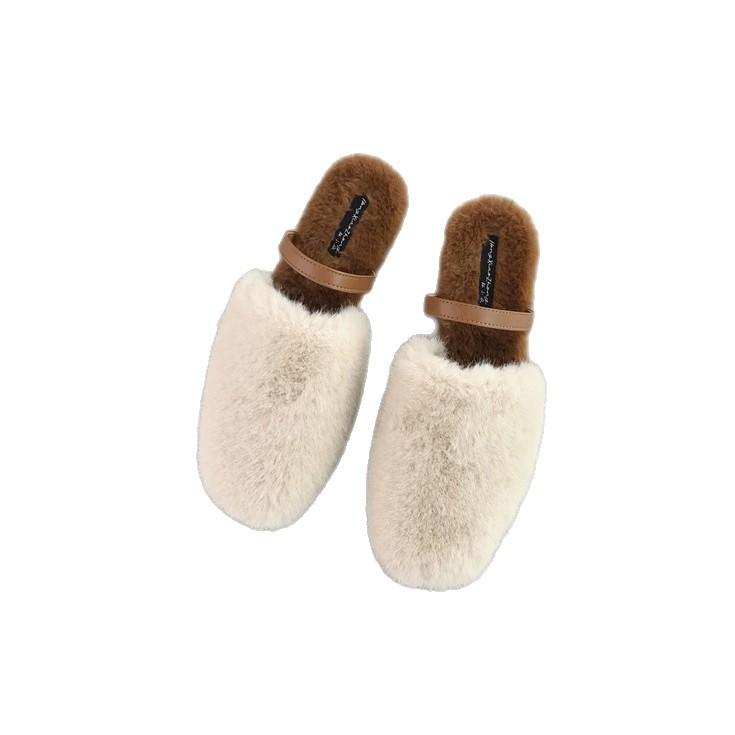 2025 autumn and winter fluff drag round head average size skin tone plush spot comfortable Korean version bag head thick heel