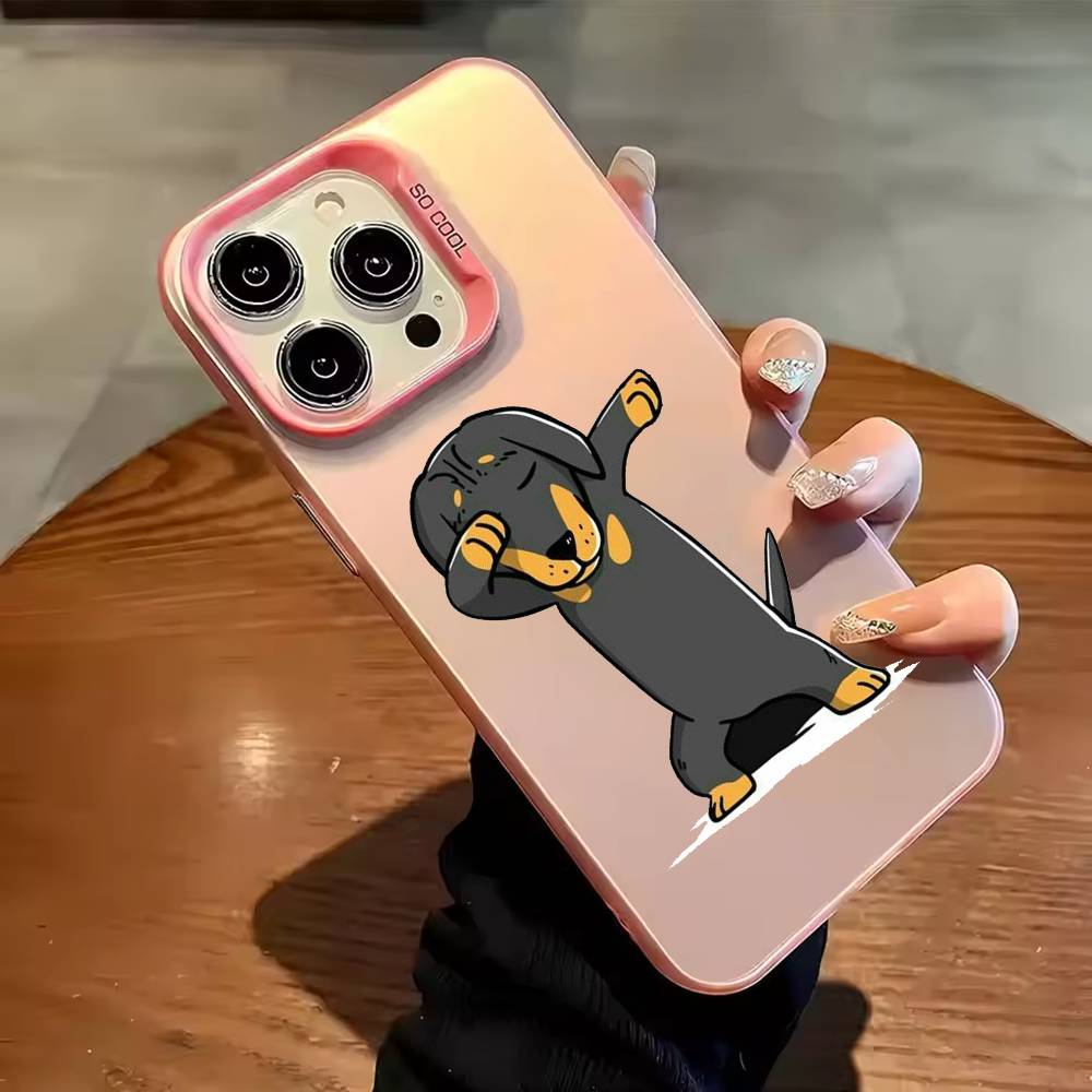 Cute Dachshund Dog Phone Case For iPhone 17,16,15,14,13,12,11,Pro Max,Plus Candy Silver Cover
