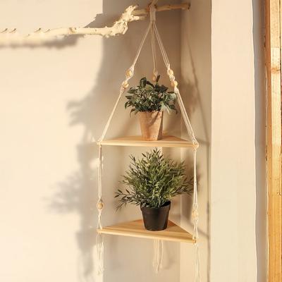 Pływające półki Drewniany stojak Boho Home Decor Półka narożna Salon Sypialnia Wiszące dekoracje ścienne Trójkąt Półka Wyświetlacz Stojak