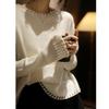 Solid Color Round Neck Simple Temperament Commuting Autumn and Winter New Sweater with Curling Edge Pick Hole Hollow Bottom Knitted Sweater Women