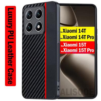 Funda a Prueba de Golpes para Xiaomi 14T 15T Pro / Mi 15T 14T Pro Funda Lujosa Textura de Fibra Cubierta Protectora de Cuero PU Capa