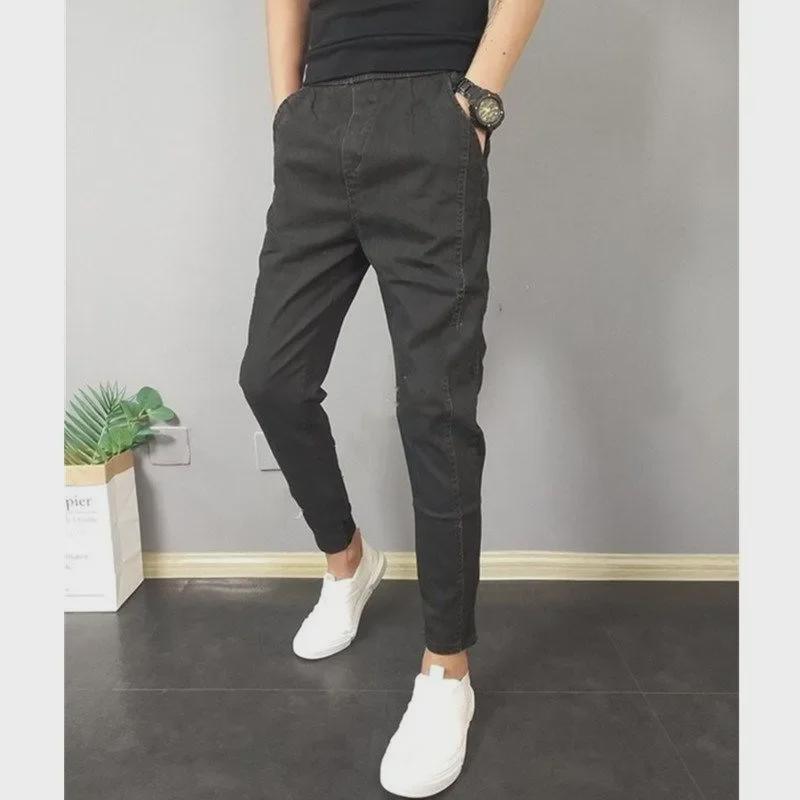 Men's Slim Fit Solid Color Nine-Point Jeans - Trendy Youth Fashion Pants