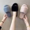 Wholesale Autumn and Winter One-word Household Rabbit Fur Shoes Girl Heart Cotton Slippers Open-toe Women's Shoes