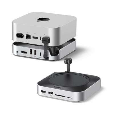 Ugreen Hub Stand for Mac Mini 8K 10Gbps NVMe SSD DP USB Card Audio Silver 10-in-1 USB-C & M4/M4 Pro, Support, High-Speed Transfer, M.2 Enclosure,