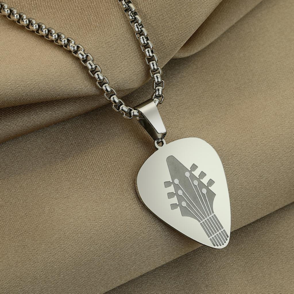 Kinitial Laser Carved Exquisite Fashion Stainless Steel Necklace Guitar Engraved Pendant Musician Birthday Commemorative Gift