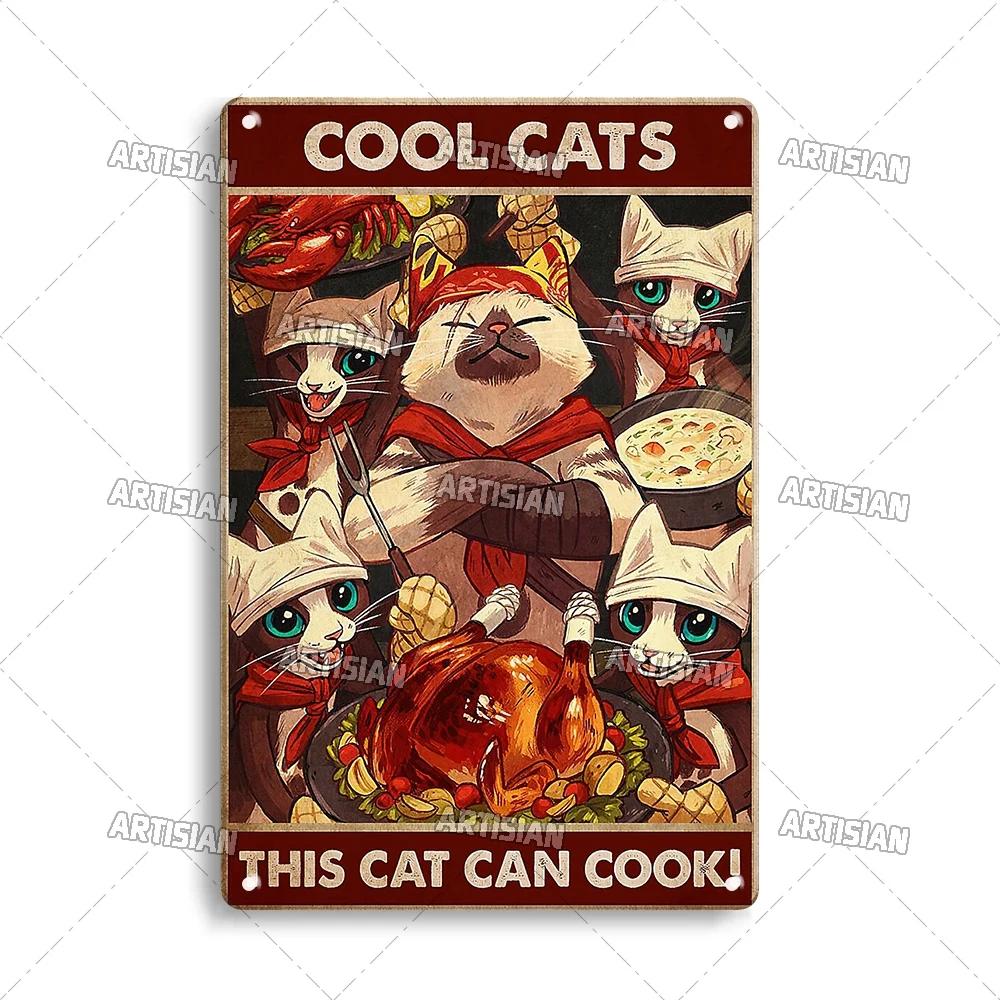Artisian Animal Black Cat Retro Metal Poster Funny Pet Vintage Decorative Tin Plaque Garage Bar Pub Club Man Cave Wall Decor