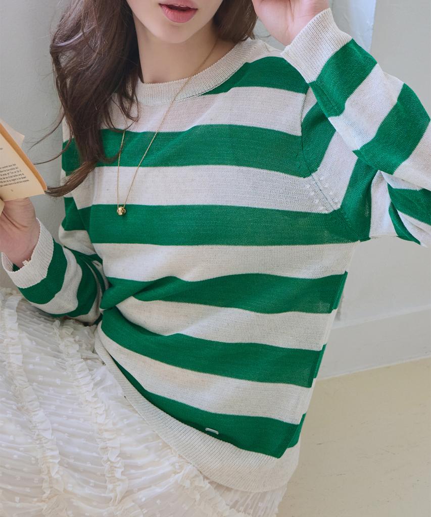 SLOWLOLLI Stripe Round-Neck Knit_4 Colors