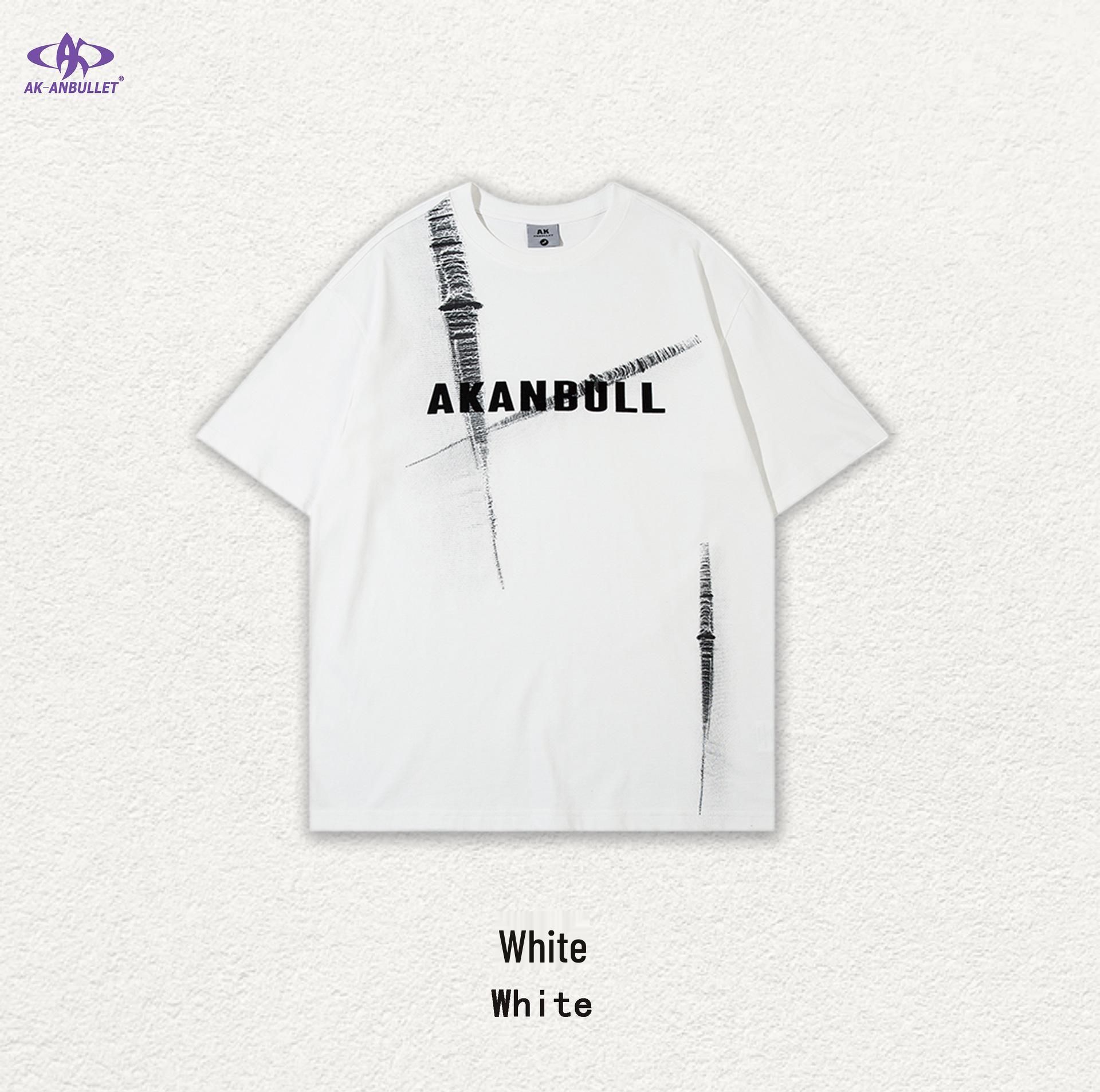 

Мужская хлопковая футболка AK свободного кроя в стиле стритвир - модный американский хип-хоп стиль для лета L белый