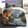 Animal by Forest Waterfall  Pattern Bedding Quilt Set  Home Decoration  Gift (1 * duvet cover + 2 * pillowcase, without core)
