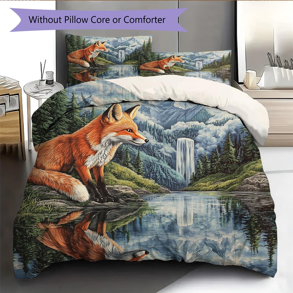 Animal by Forest Waterfall  Pattern Bedding Quilt Set  Home Decoration  Gift (1 * duvet cover + 2 * pillowcase, without core)